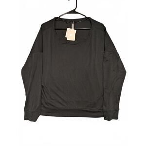 Fabletics Sleek Knit Boat Neck Pullover Black Long Sleeve Womens Medium NWT